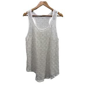 Open Knit Womens Top Size L/XL Neutral Razor Crochet Cover-up Boho Tank